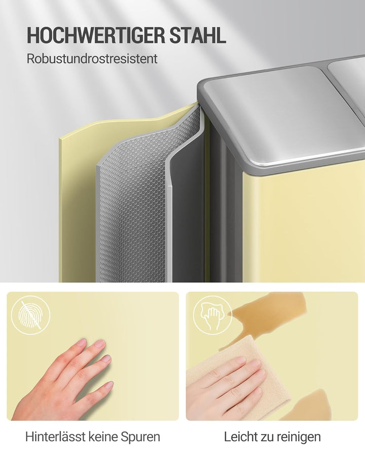 Hzuaneri Mülleimer Küche, 2 x 30 L, Mülltrennsystem 2 Fächer 60 L, Edelstahl-küchenmülleimer, Tretmü