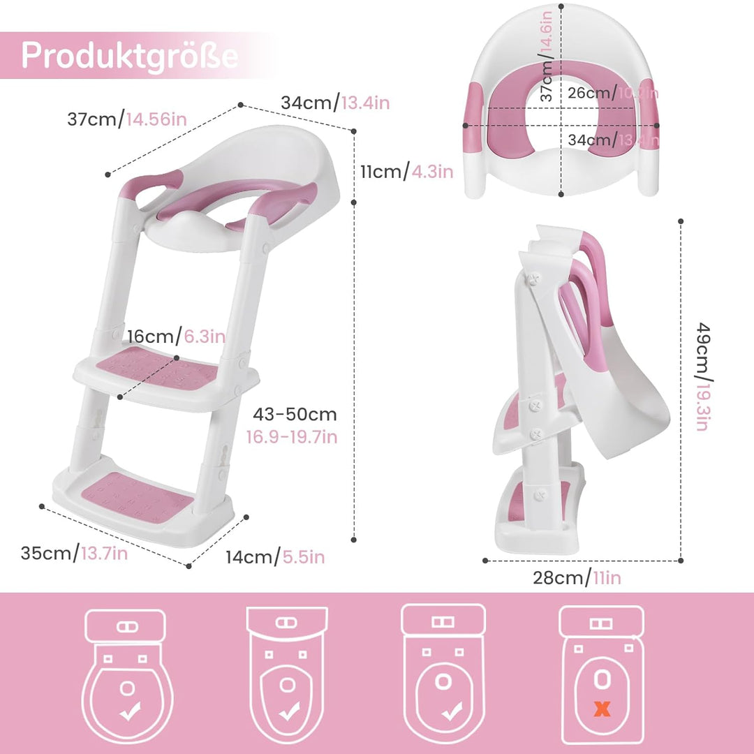 DEANIC Toilettensitz Kinder, Toilettentrainer mit Leiter &amp;PU Gepolstert, Faltbar Töpfchen für Kinder