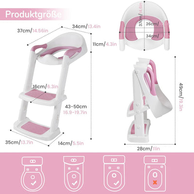 DEANIC Toilettensitz Kinder, Toilettentrainer mit Leiter &PU Gepolstert, Faltbar Töpfchen für Kinder