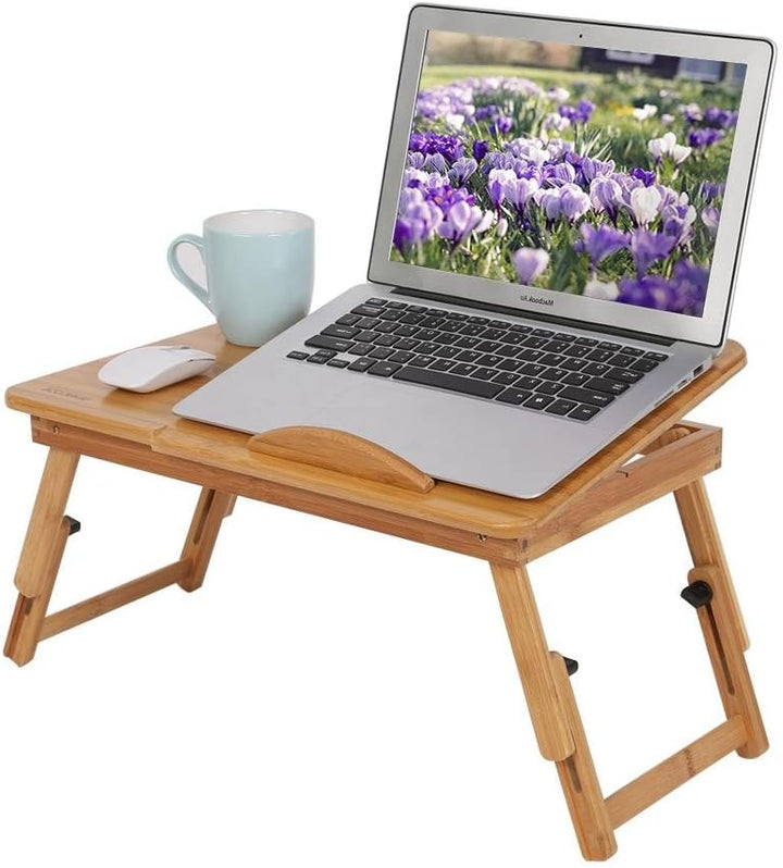 Laptoptisch aus Bambus, Höhenverstellbar Betttisch Notebooktisch für Lesen oder Frühstücks, Zeichent