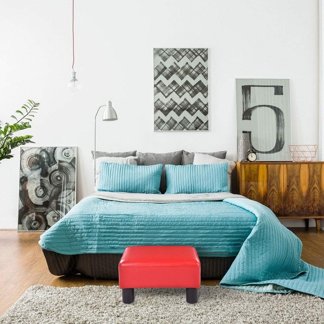 COSTWAY Kleiner Fusshocker, Hocker aus PU, rechteckiger Sitzhocker mit gepolstertem Sitz, Fussbank F