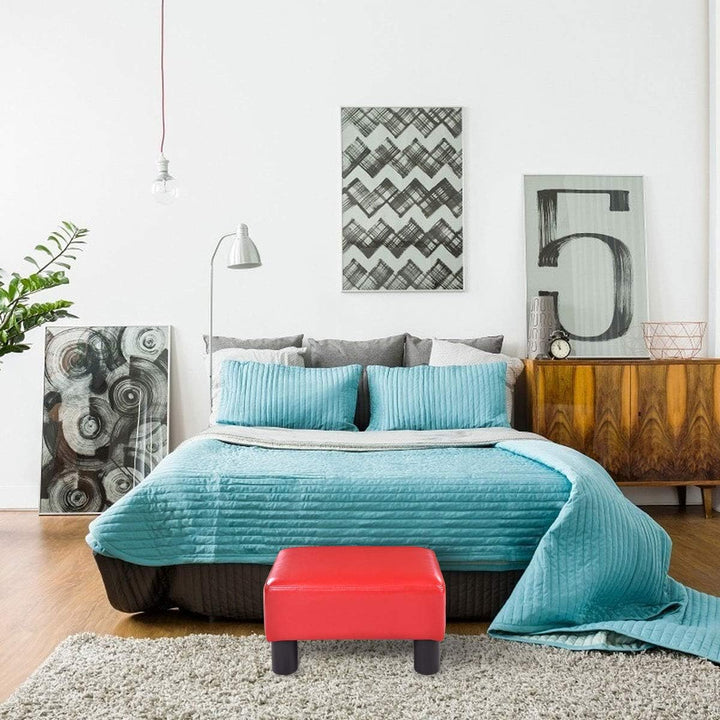 COSTWAY Kleiner Fusshocker, Hocker aus PU, rechteckiger Sitzhocker mit gepolstertem Sitz, Fussbank F