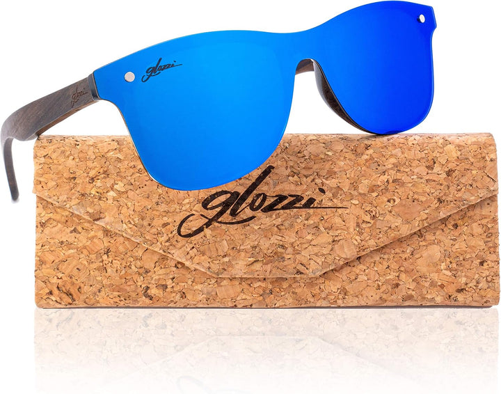 Sonnenbrille Herren und Damen Holz Polarisiert UV400 mit Holzbügeln und Brillenetui aus Kork Ebony B