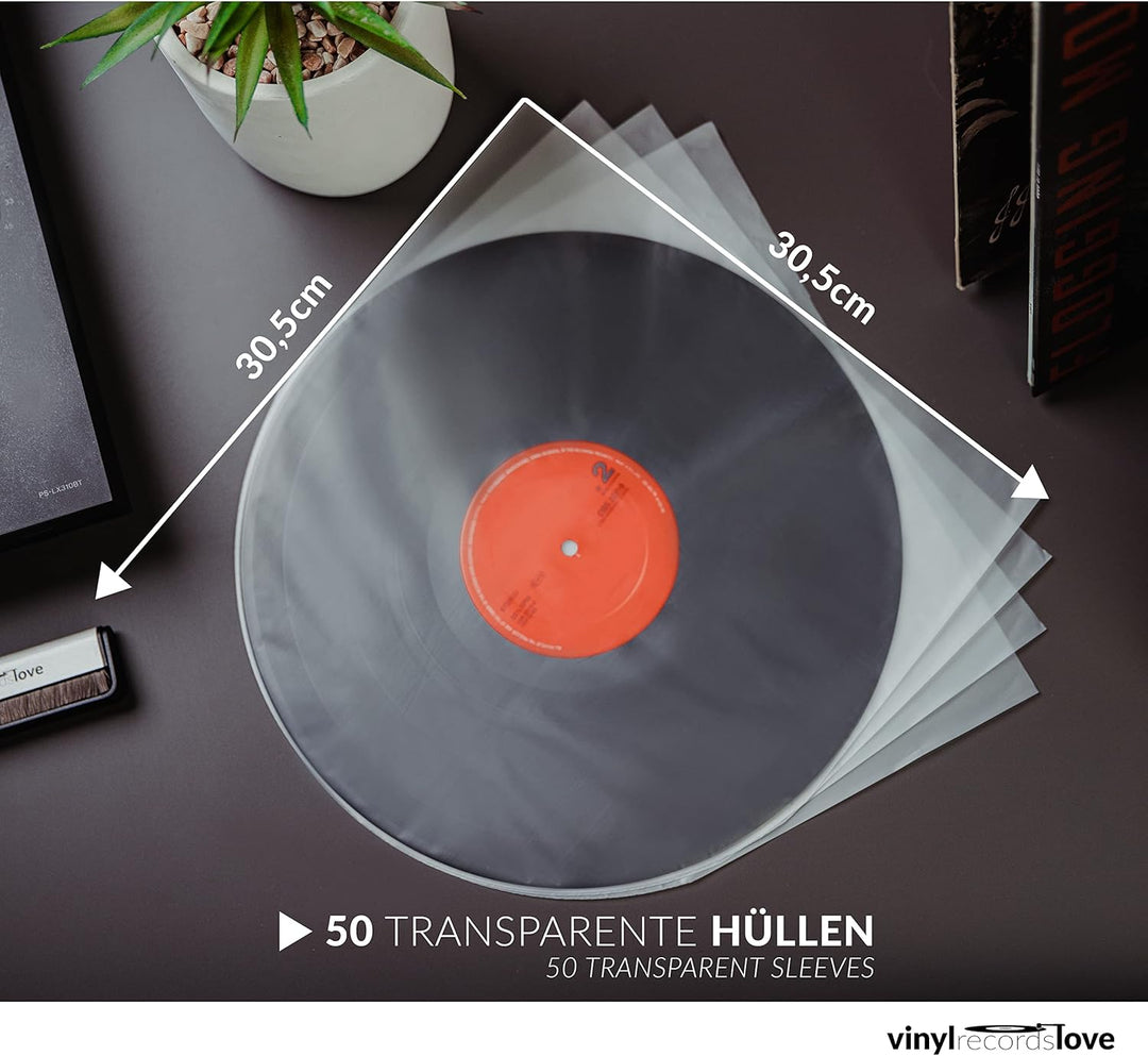 Schallplatten Innenhüllen 12" | 50 Stück Vinyl Hüllen | Plattenhüllen transparent | Optimaler Schutz