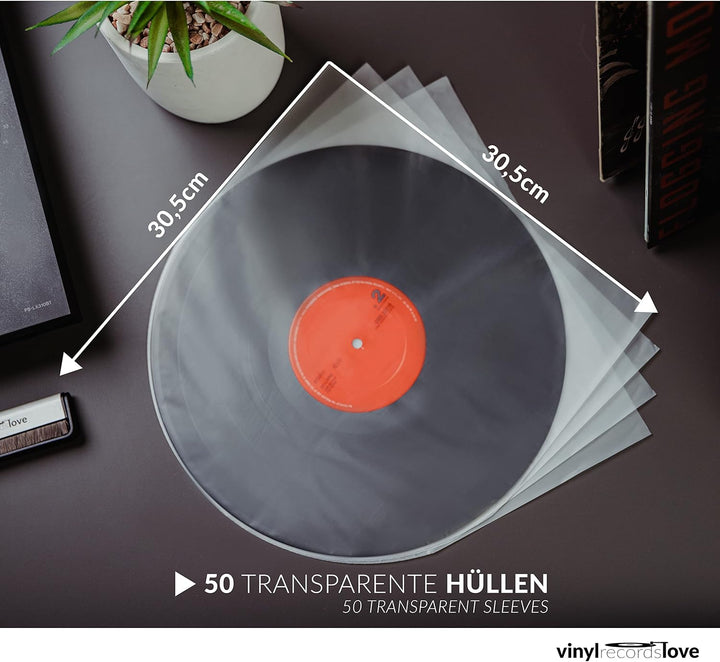 Schallplatten Innenhüllen 12" | 50 Stück Vinyl Hüllen | Plattenhüllen transparent | Optimaler Schutz