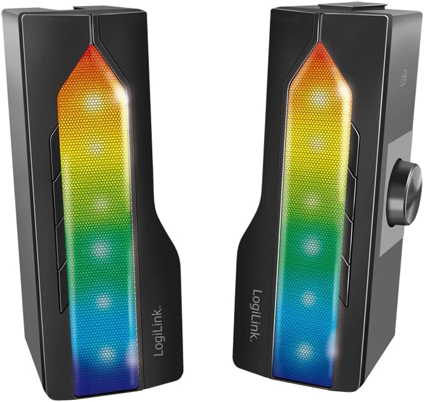LogiLink Mobile Soundbar mit Party Licht, 2-in-1 Gaming Sound System, Anschluss über Bluetooth V5.0