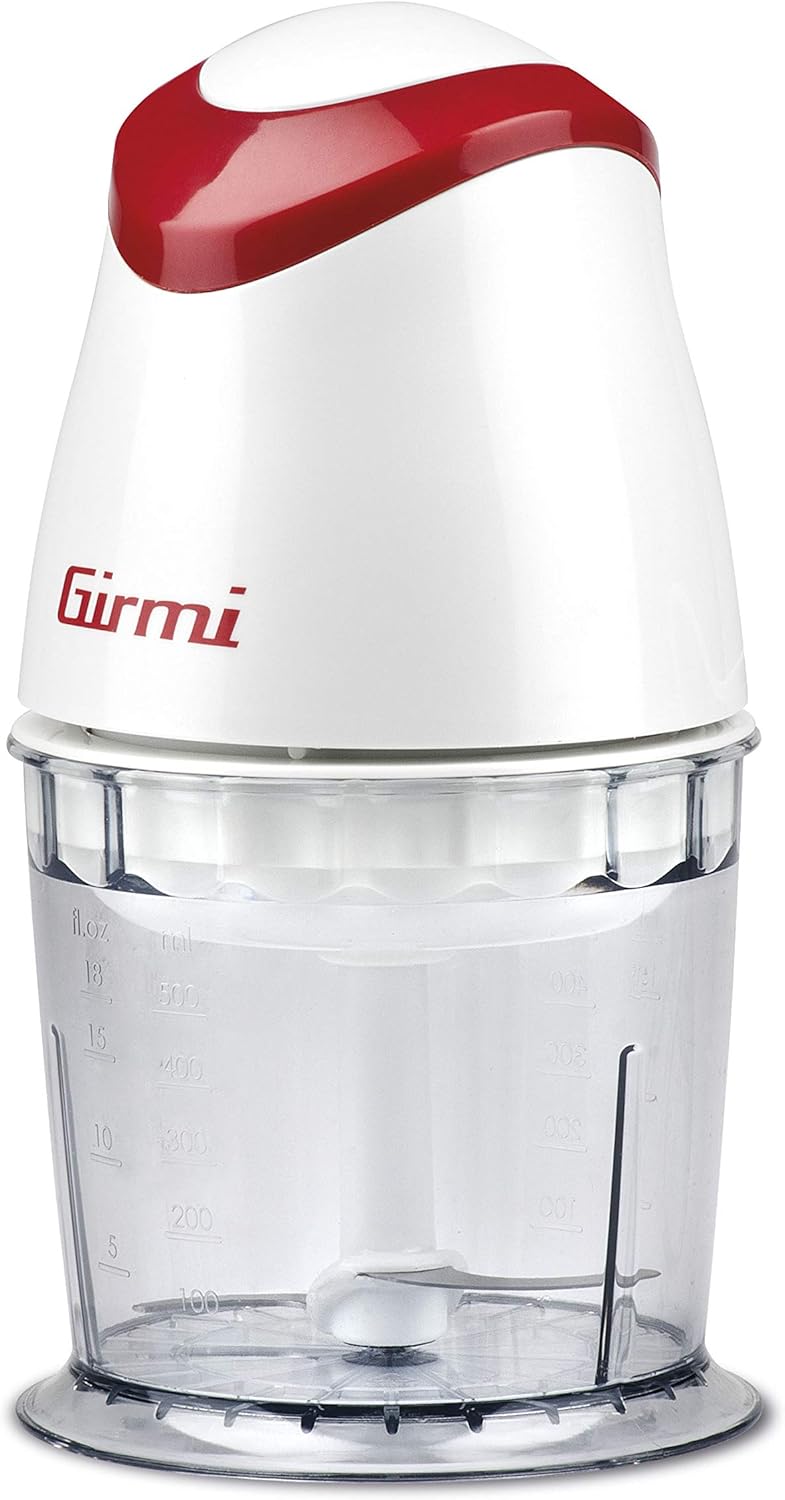 Girmi TR01 Zerkleinerer, 350 W, Klingen aus Edelstahl, Betrieb Pulse, 500 ml, Weiss Weiss / Rot, Wei