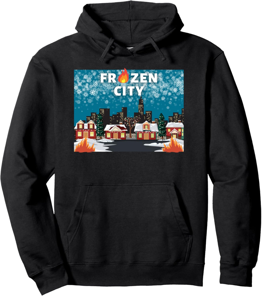 Frozen City Gamer T mit schneebedeckter Stadt und Feuer T Pullover Hoodie