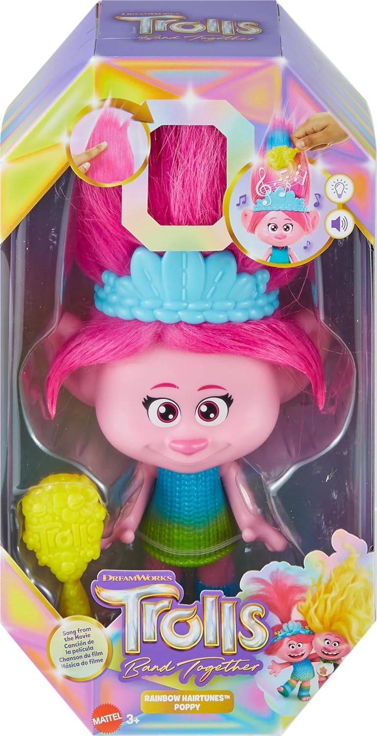 DREAMWORKS TROLLS Rainbow HairTunes Poppy-Puppe - Licht und Geräusche, leuchtendes Haar, Musik und S
