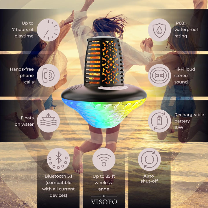 VISOFO Schwimmender Bluetooth-Pool-Lautsprecher mit Lichtern | Poolzubehör über dem Boden und im Erd