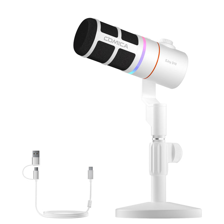 COMICA EJoy D10(D) Microphone de jeu USB – Micro dynamique RVB Avec Suppression du Bruit, XLR/USB-C,