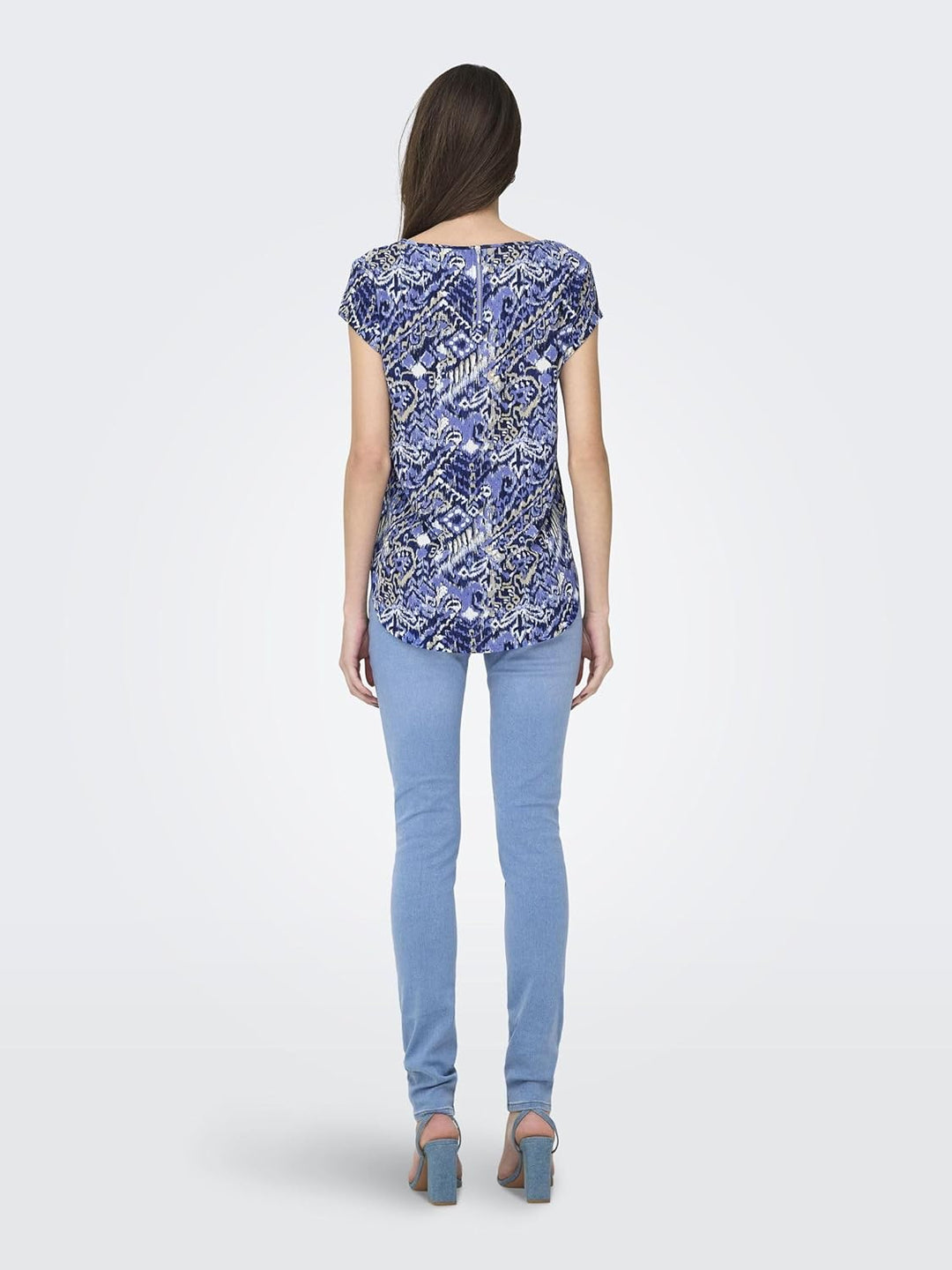ONLY Damen Onlvic S/S Solid AOP Top Ptm T-Shirt, Blusenshirt, Kurzarm 36 Amparo Blue, 36 Amparo Blue
