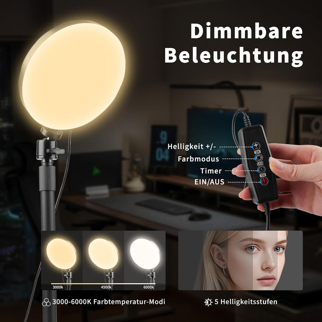 Aogled LED Ringlicht mit Handystativ, Videoleuchte mit 3 Farbmodi & 5 Helligkeitsstufen, USB-betrieb