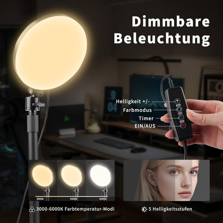 Aogled LED Ringlicht mit Handystativ, Videoleuchte mit 3 Farbmodi & 5 Helligkeitsstufen, USB-betrieb