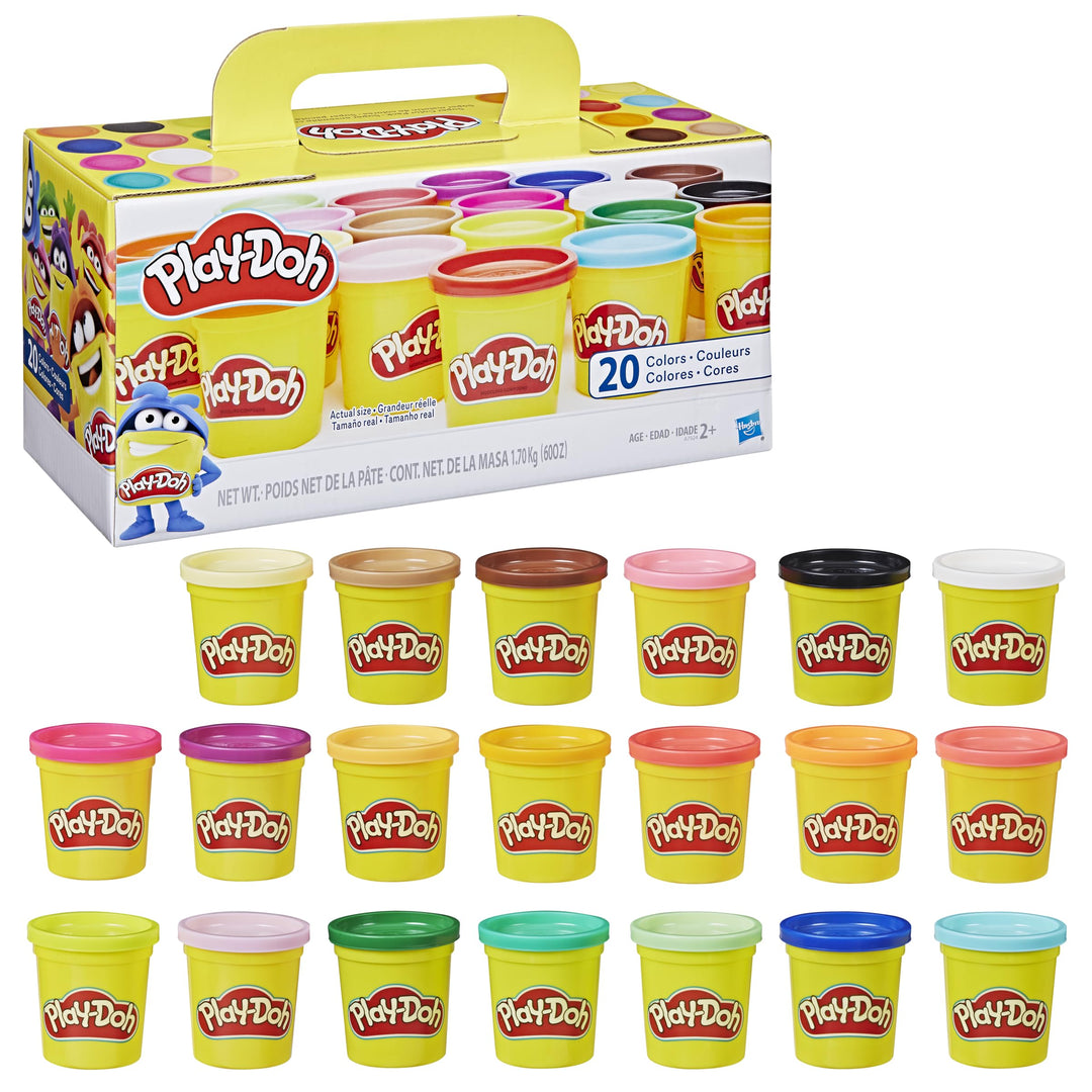 Play-Doh Super Colour Set mit 20 Dosen Modelliermasse (insgesamt 1,6 kg), Bastelset zum gemeinsamen