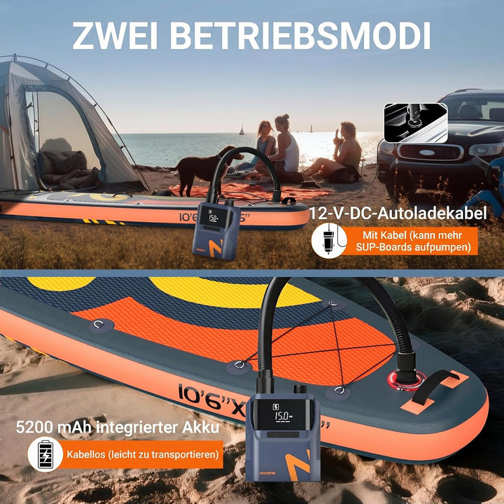 NACATIN 50PSI Elektrische SUP Pumpe, Wiederaufladbare Paddle Board Pumpe mit 5200mAh Akku &amp; 12V Auto