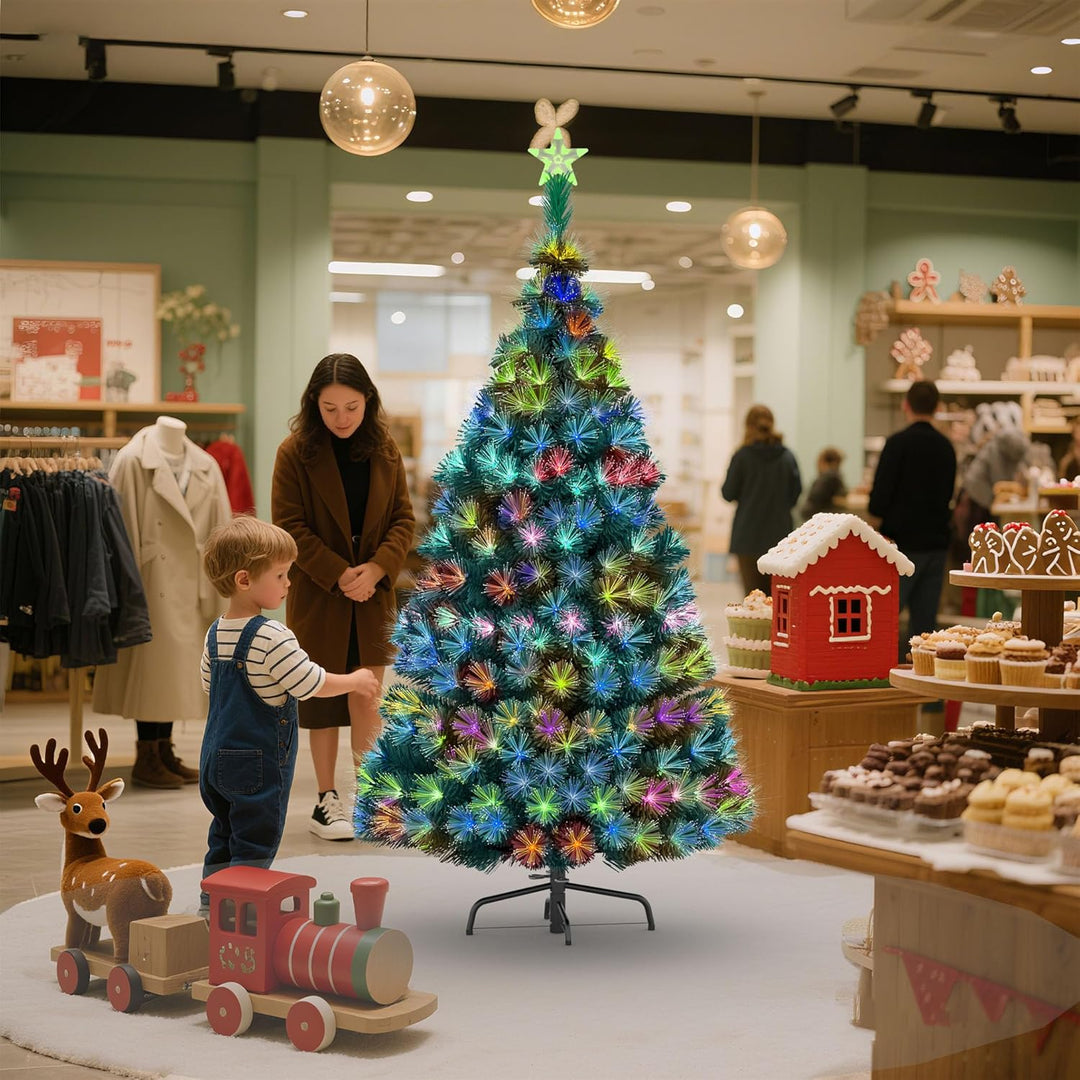 Aufun Weihnachtsbaum Künstlicher LED Glasfaser 240 cm Weihnachtsdeko Christbaum mit 300 Spitzen und