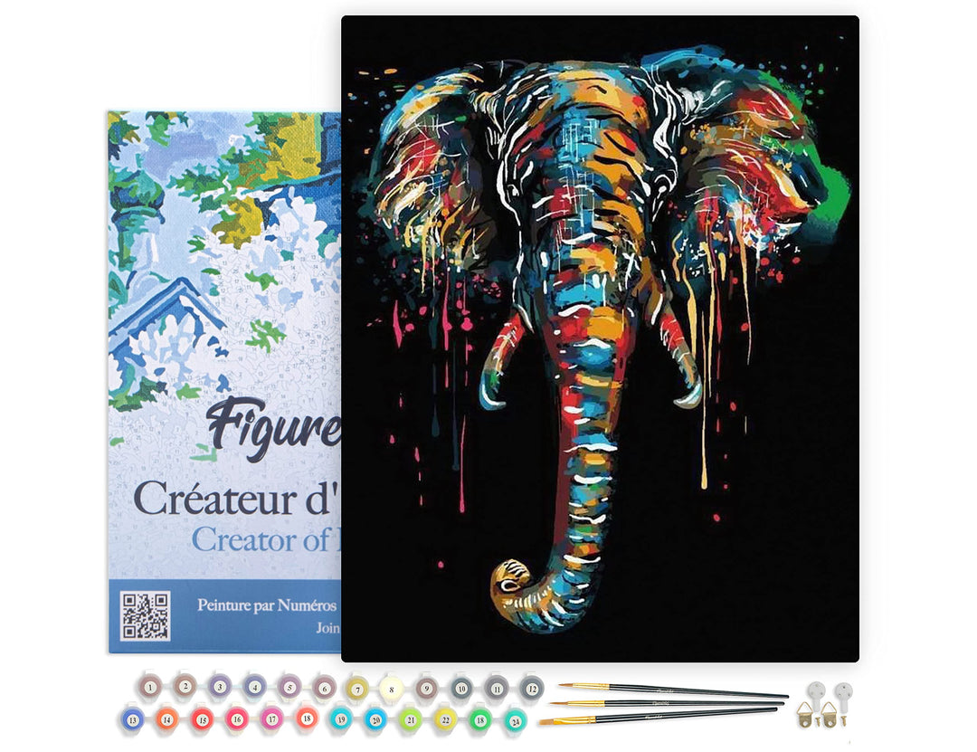 Figured'Art Malen Nach Zahlen Erwachsene Mit Rahmen Elefanten Malerei - Paint by Numbers Basteln DIY