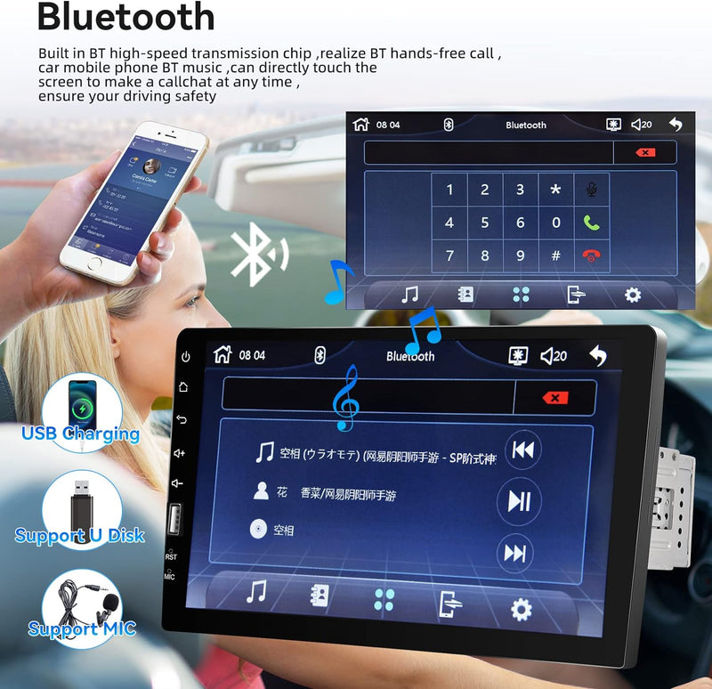 Autoradio 1 Din mit Apple Carplay Android Auto 9 Zoll Touchscreen Autoradio mit IOS/Android Mirror L