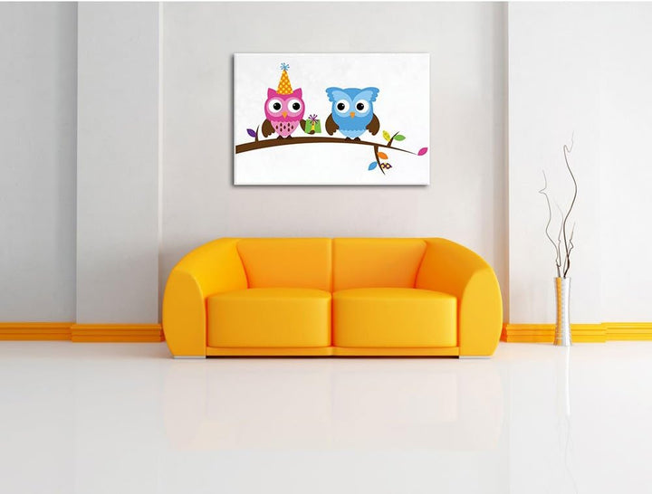 Party Eulen weiss, Format: 100x70 auf Leinwand, XXL riesige Bilder fertig gerahmt mit Keilrahmen, Ku