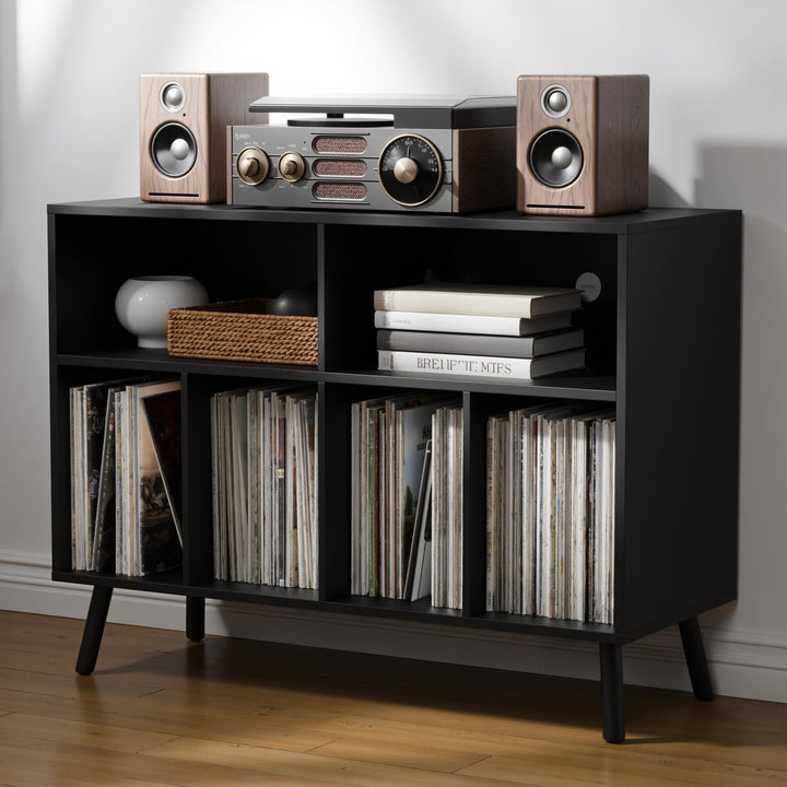 Plattenspieler-Ständer mit Schallplattenaufbewahrung, Vinyl-Plattenregal mit Präsentationsfläche, Sc