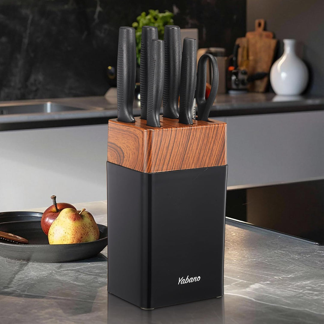 Yabano Messerblock Set, 7 teilig Messerset mit Messerblock und integriertem Messerschärfer,Küchenmes