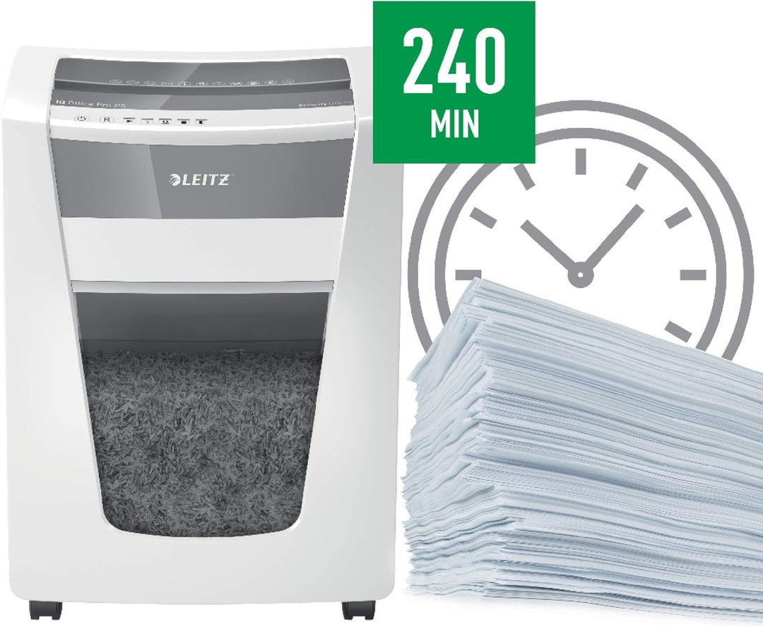 Leitz IQ Office Pro P5 Micro Cut Aktenvernichter, zerkleinert 15 Blatt, 30 Liter Mülleimer, weiss, 8
