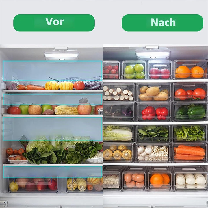 YekouMax Fridge Organizer, Fridge Drawers with Handle, Stackable Transparent Container for Kitchens,