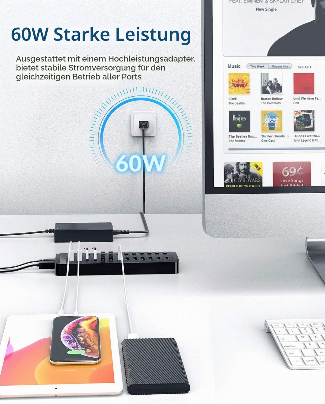 ORICO USB Hub 3.0 Aktiv 13 Ports 60W Mit Netzteil Einzelne EIN/Aus-Schalter und 12V / 5A Energien-Ad