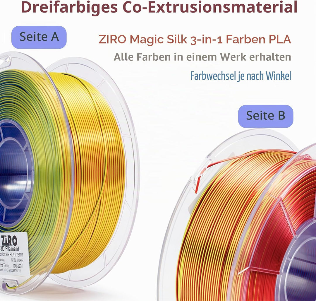 ZIRO PLA Filament Dreifach Farbe Coextrusion Silk 3D Drucker Filament 1.75mm für 3D-Drucker & 3D-Sti