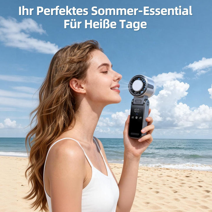Handventilator Akku Aufladbar, Tragbarer Klein Turbo-Ventilator mit 100 Stufen Wind, 3-in-1 Mini Ven