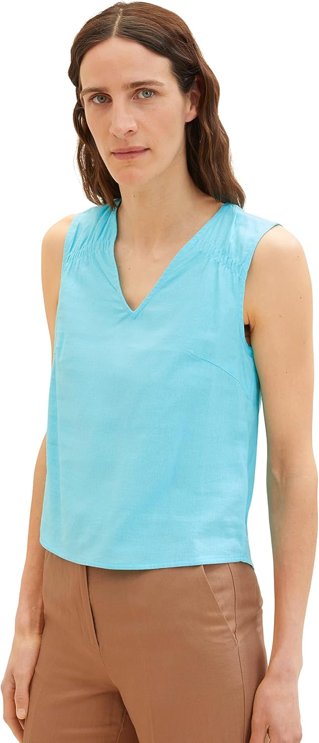 TOM TAILOR Damen Leinen Blusen Top 32 26007 - Teal Radiance, 32 26007 - Teal Radiance
