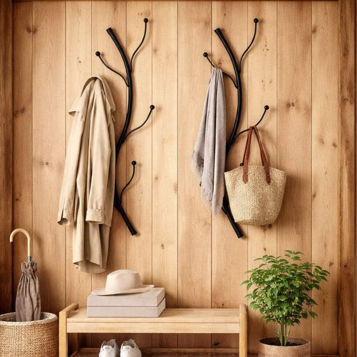 DanDiBo Wandgarderobe Schwarz Metall 2er Set Flora Garderobe Wand 93861 Garderobenhaken Flurgarderob