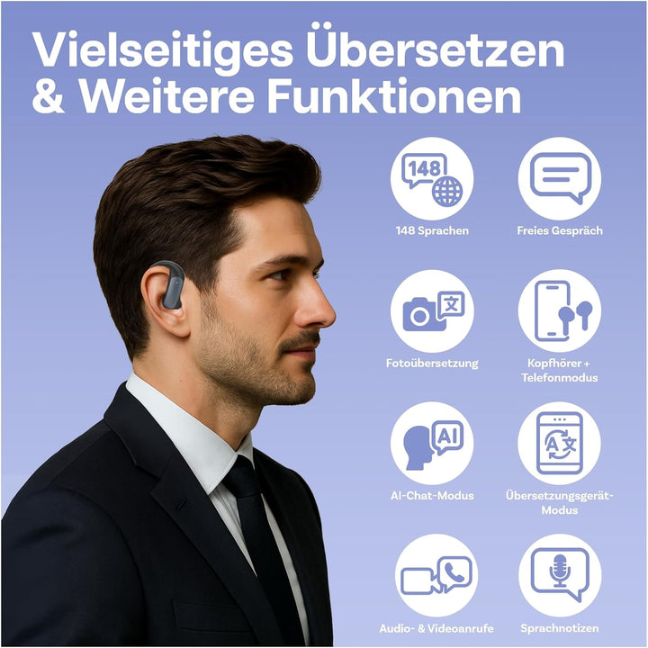 KI Übersetzer Ohrhörer Echtzeit von MMOBIEL – 148 Sprachen mit App (Android & iOS) – Bluetooth 5.4 K