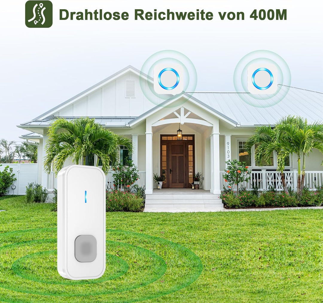 SURFOU Funkklingel, Türklingel 400m Reichweite Kabellose Klingel mit Plug-In-Empfänger Haustür Ausse