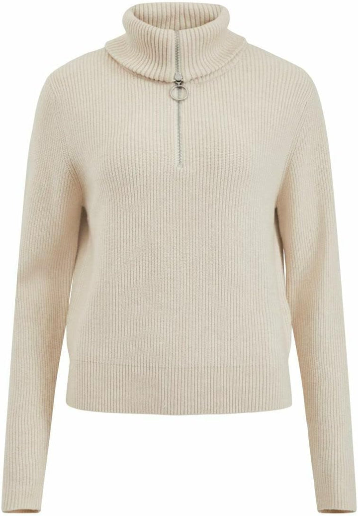 Vila Damen Viril L/S Half Zip Knit Top Pullover S Super Light Natural Melan, S Super Light Natural M