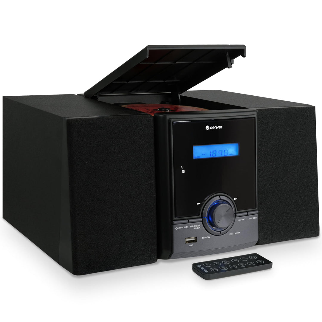 Denver MDA-285 Musiksystem – DAB+ & FM Radio mit Plattenspieler, CD-Player, Bluetooth & AUX, Echthol