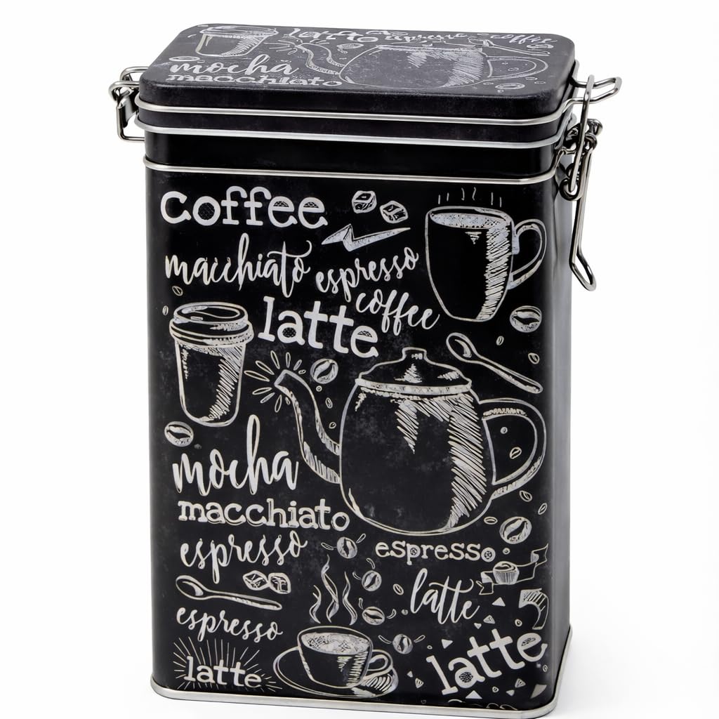 Rechteckige Kaffeedose im Vintage-Stil, schwarz/weiss, Retro-Blechdose für die Küche, hermetisch abg