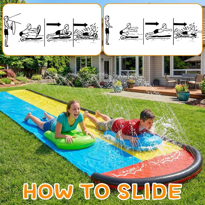 610cm/20ft Wasserrutsche Garten für Kinder, Wasserrutschmatte mit 2 Bodyboards, Doppelrutsche mit ei