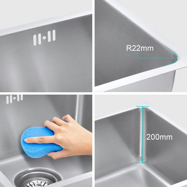 JASSFERRY Küchenspüle 1 Becken Unterbau-Küchenspüle, Unterbauspüle aus Edelstahl Abfluss Rohrsatz, A