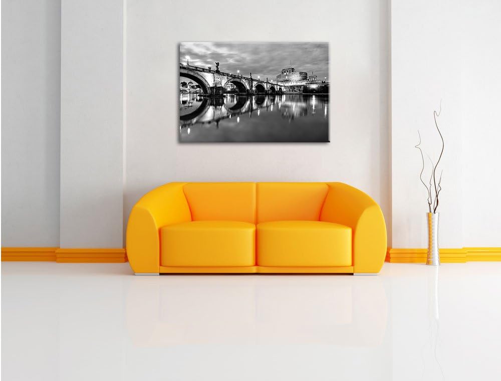Pixxprint Nachtansicht von S. Angelo-Brücke Kunst B&W, Format: 100x70 auf Leinwand, XXL riesige Bild