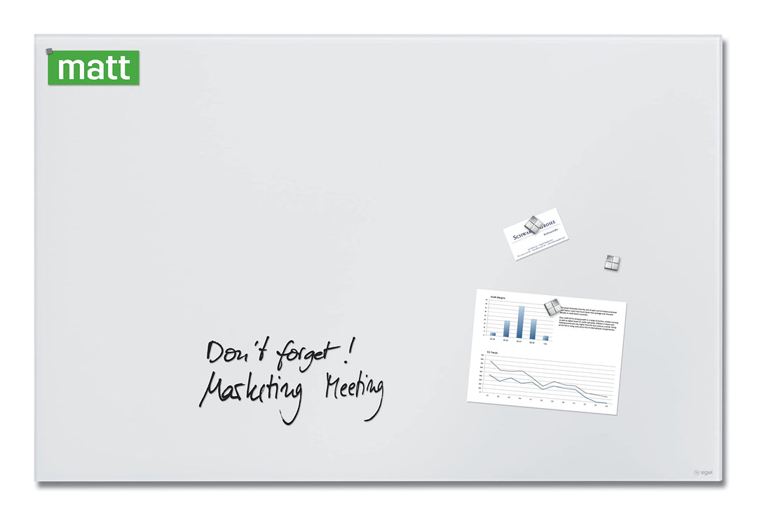 SIGEL GL541 Premium Glas-Whiteboard 100x65 cm, super-weiss: matt, nicht spiegelnd, TÜV geprüft, einf