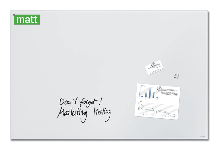 SIGEL GL541 Premium Glas-Whiteboard 100x65 cm, super-weiss: matt, nicht spiegelnd, TÜV geprüft, einf