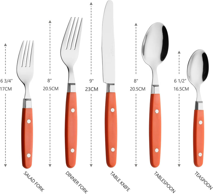 ANNOVA Retro/Rivet Buntes Edelstahl-Geschirr Küchenbesteck-Set, enthält Tischmesser, Gabeln, Löffel,