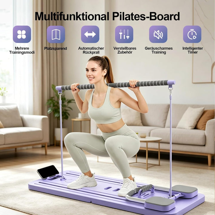 Skay Pilates Board für Zuhause – Faltbares Pilates Reformer Set mit Timer, Multifunktionales Pilates