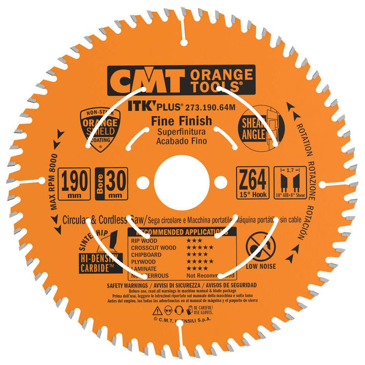 CMT – 273.190.64 M – ITK Plus HW Kreissägeblatt 190 x 1.7 x 30 (+ 20 + 16) Z = 64 ATB + S