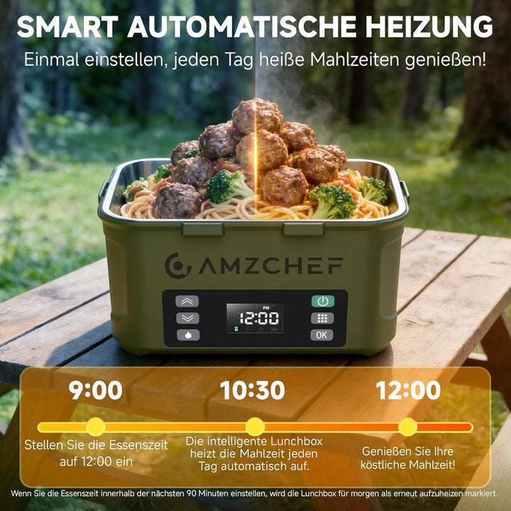 AMZCHEF Elektrische Lunchbox mit 27000 mAh Akku - Tragbare 1.5L Beheizbare Lunchbox mit 5-seitiger E