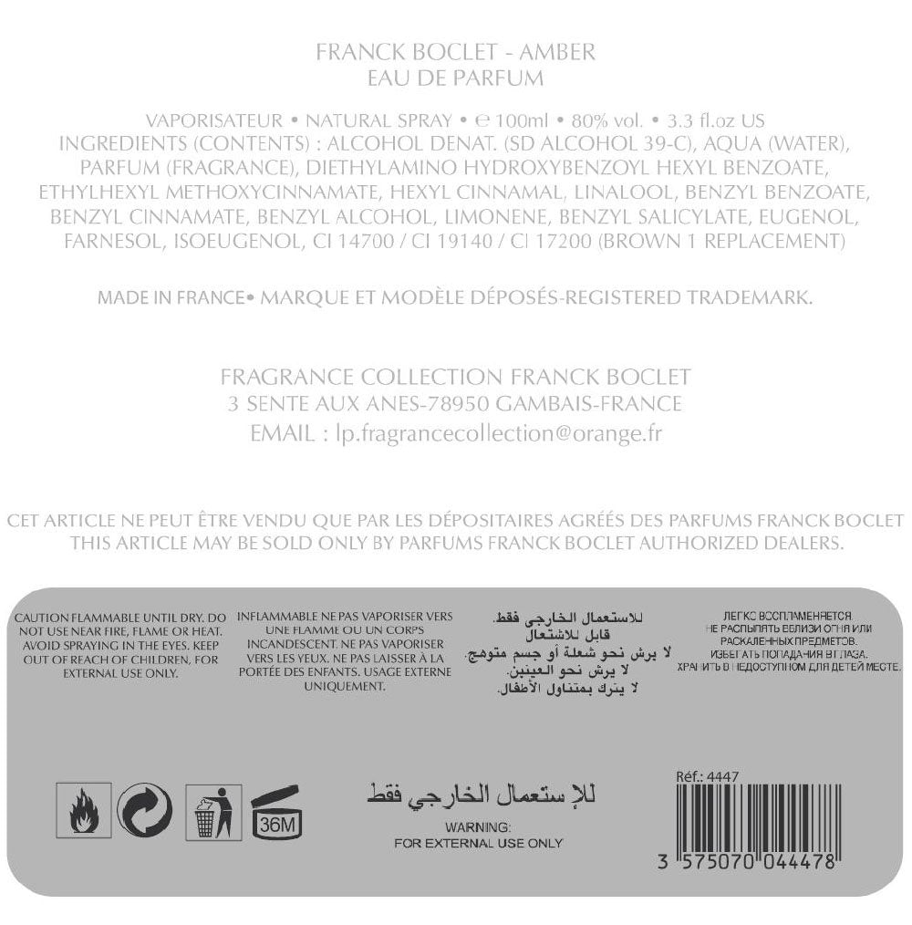 Franck boclet Eau de Parfum Amber, 100 ml 100 ml, 100 ml