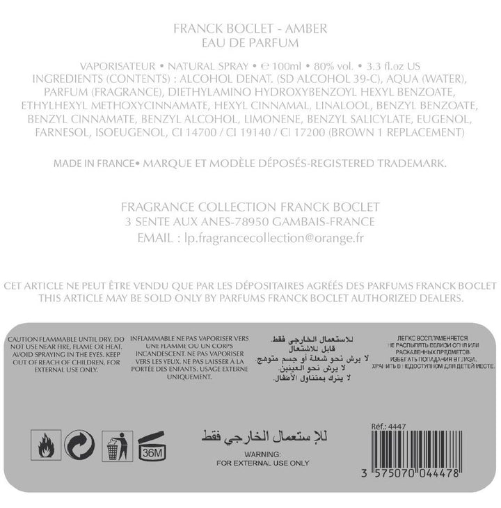 Franck boclet Eau de Parfum Amber, 100 ml 100 ml, 100 ml