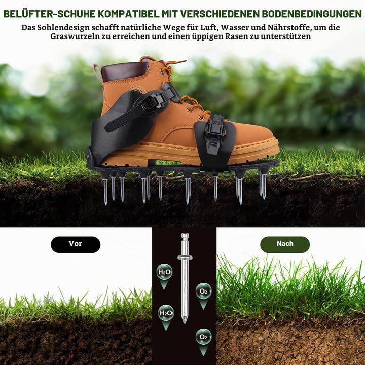Nagelschuhe mit 26 Stahlspitzen &amp; Klettverschluss – Rasenlüfter Schuhe vormontiert – Leichte Aerifiz
